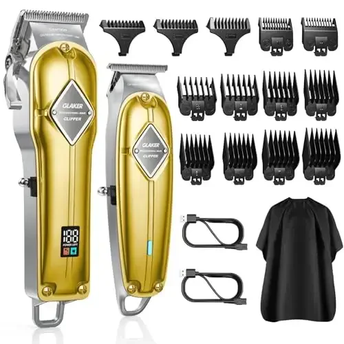 GLAKER Hair Clippers for Men Professional - Cordless Clippers and Trimmers Set, Complete Barber Kit for Hair Trimming & Beard Grooming, Mens Haircutting Kits for Blending & Fade Cuts (Gold) - 1