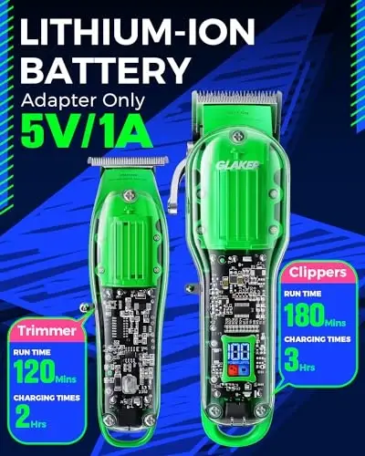 GLAKER Hair Clippers for Men Professional - Cordless Clippers and Trimmers Set, Complete Barber Kit for Hair Trimming & Beard Grooming, Mens Haircutting Kits for Blending & Fade Cuts (Green) - 5
