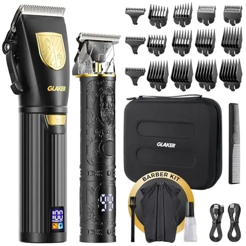 GLAKER Hair Clippers for Men Professional, Cordless Clippers for Hair Cutting, Mens Hair Clippers and Trimmer Kit for Barber with LED Display 15 Guide Combs - 1