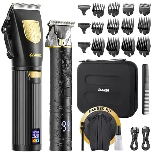 GLAKER Hair Clippers for Men Professional, Cordless Clippers for Hair Cutting, Mens Hair Clippers and Trimmer Kit for Barber with LED Display 15 Guide Combs - 1