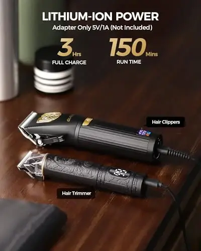 GLAKER Hair Clippers for Men Professional, Cordless Clippers for Hair Cutting, Mens Hair Clippers and Trimmer Kit for Barber with LED Display 15 Guide Combs - 3