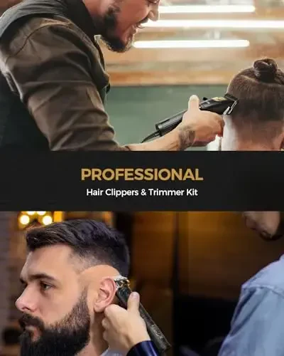GLAKER Hair Clippers for Men,Professional Mens Hair Clippers Cordless Clippers for Hair Cutting,Precision Trimmer Kit Zero Gap Trimmer with LED Display 15 Guide Combs (Black+Gold) - 2