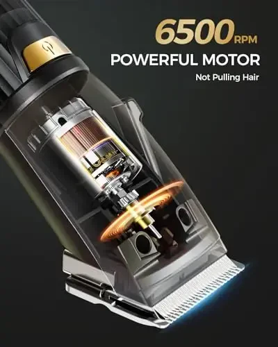 GLAKER Hair Clippers for Men,Professional Mens Hair Clippers Cordless Clippers for Hair Cutting,Precision Trimmer Kit Zero Gap Trimmer with LED Display 15 Guide Combs (Black+Gold) - 5