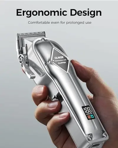 GLAKER Hair Clippers for Men Professional - Cordless Clippers and Trimmers Set, Complete Barber Kit for Hair Trimming & Beard Grooming, Mens Haircutting Kits for Blending & Fade Cuts (Silver) - 6