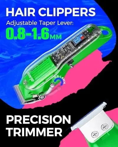 GLAKER Hair Clippers for Men Professional - Cordless Clippers and Trimmers Set, Complete Barber Kit for Hair Trimming & Beard Grooming, Mens Haircutting Kits for Blending & Fade Cuts (Green) - 6