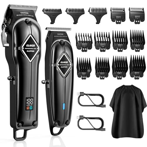 GLAKER Hair Clippers for Men Professional - Cordless Clippers and Trimmers Set, Complete Barber Kit for Hair Trimming & Beard Grooming, Mens Haircutting Kits for Blending & Fade Cuts - 11