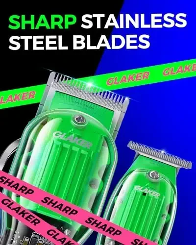 GLAKER Hair Clippers for Men Professional - Cordless Clippers and Trimmers Set, Complete Barber Kit for Hair Trimming & Beard Grooming, Mens Haircutting Kits for Blending & Fade Cuts (Green) - 3