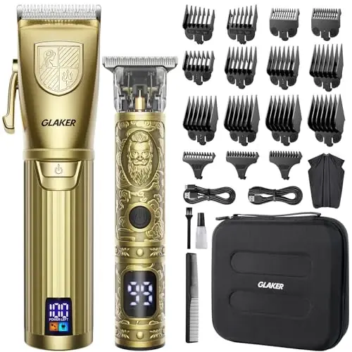 GLAKER Hair Clippers for Men,Professional Mens Hair Clippers Cordless Clippers for Hair Cutting, Hair Clippers and Hair Trimmer Kit Zero Gap Trimmer with LED Display 15 Guide Combs - MODAZONE