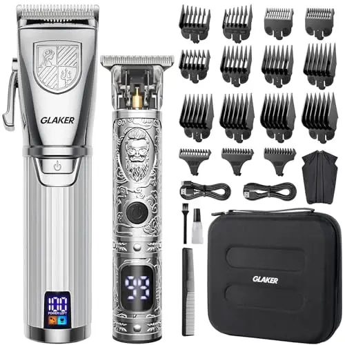 GLAKER Hair Clippers for Men,Professional Mens Hair Clippers Cordless Clippers for Hair Cutting, Hair Clippers and Precision Trimmer Kit Zero Gap Trimmer with LED Display 15 Guide Combs - 1