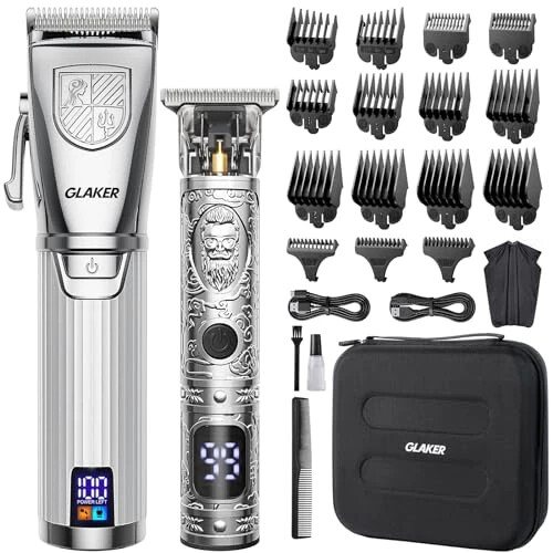 GLAKER Hair Clippers for Men,Professional Mens Hair Clippers Cordless Clippers for Hair Cutting, Hair Clippers and Precision Trimmer Kit Zero Gap Trimmer with LED Display 15 Guide Combs - MODAZONE