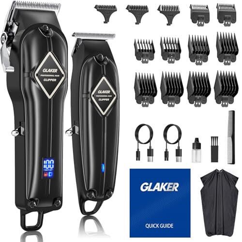 GLAKER Hair Clippers for Men Professional - Cordless Clippers and Trimmers Set, Complete Barber Kit for Hair Trimming & Beard Grooming, Mens Haircutting Kits for Blending & Fade Cuts (Black) - GLAKER