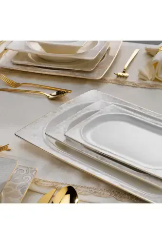 Glamor Point Dinner Set - 60 Pieces - White - 6