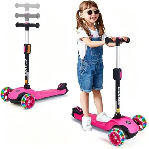 GLAMUP Kids Kick Scooter 3 Wheels, Kids Scooter Height Adjustable Handlebar, Lean-to-Steer System & Easy-Folding Mechanism, Ages 3-14 Boys and Girls - 1
