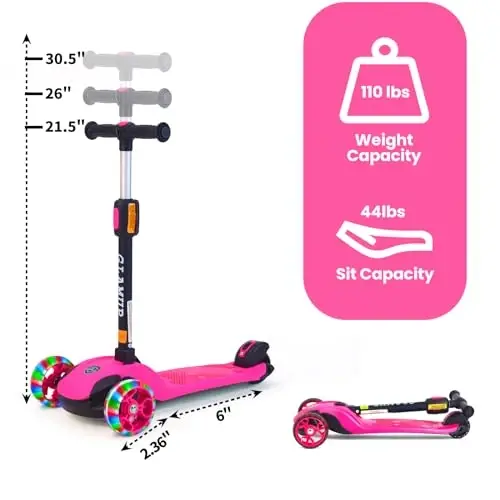 GLAMUP Kids Kick Scooter 3 Wheels, Kids Scooter Height Adjustable Handlebar, Lean-to-Steer System & Easy-Folding Mechanism, Ages 3-14 Boys and Girls 