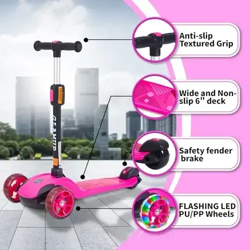 GLAMUP Kids Kick Scooter 3 Wheels, Kids Scooter Height Adjustable Handlebar, Lean-to-Steer System & Easy-Folding Mechanism, Ages 3-14 Boys and Girls - 7