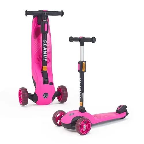 GLAMUP Kids Kick Scooter 3 Wheels, Kids Scooter Height Adjustable Handlebar, Lean-to-Steer System & Easy-Folding Mechanism, Ages 3-14 Boys and Girls 