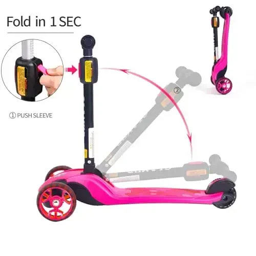 GLAMUP Kids Kick Scooter 3 Wheels, Kids Scooter Height Adjustable Handlebar, Lean-to-Steer System & Easy-Folding Mechanism, Ages 3-14 Boys and Girls - 4