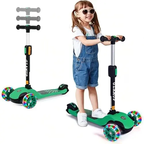 GLAMUP Kids Kick Scooter 3 Wheels, Kids Scooter Height Adjustable Handlebar, Lean-to-Steer System & Easy-Folding Mechanism, Ages 3-14 Boys and Girls - GLAMUP (1)