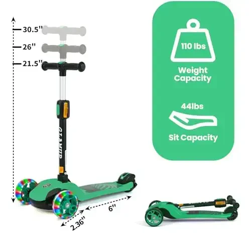 GLAMUP Kids Kick Scooter 3 Wheels, Kids Scooter Height Adjustable Handlebar, Lean-to-Steer System & Easy-Folding Mechanism, Ages 3-14 Boys and Girls - GLAMUP (1)