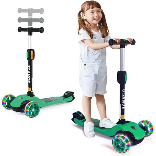 GLAMUP Kids Kick Scooter 3 Wheels, Kids Scooter Height Adjustable Handlebar, Lean-to-Steer System & Easy-Folding Mechanism, Ages 3-14 Boys and Girls - 3