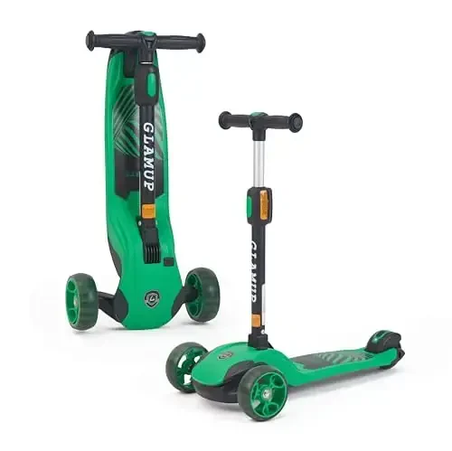 GLAMUP Kids Kick Scooter 3 Wheels, Kids Scooter Height Adjustable Handlebar, Lean-to-Steer System & Easy-Folding Mechanism, Ages 3-14 Boys and Girls - GLAMUP