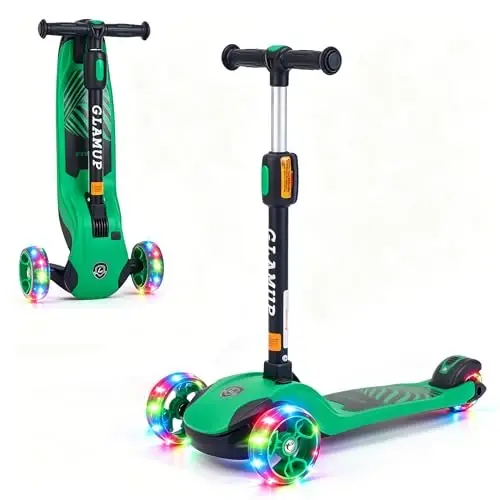 GLAMUP Kids Kick Scooter 3 Wheels, Kids Scooter Height Adjustable Handlebar, Lean-to-Steer System & Easy-Folding Mechanism, Ages 3-14 Boys and Girls - GLAMUP