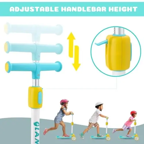 GLAMUP Kids Kick Scooter 3 Wheels, Kids Scooter Height Adjustable Handlebar, Lean-to-Steer System & Easy-Folding Mechanism, Ages 3-14 Boys and Girls - 3