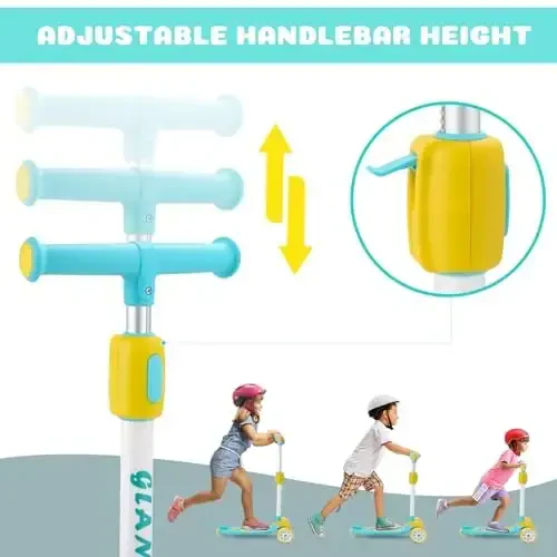 GLAMUP Kids Kick Scooter 3 Wheels, Kids Scooter Height Adjustable Handlebar, Lean-to-Steer System & Easy-Folding Mechanism, Ages 3-14 Boys and Girls - 3