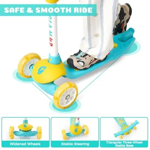 GLAMUP Kids Kick Scooter 3 Wheels, Kids Scooter Height Adjustable Handlebar, Lean-to-Steer System & Easy-Folding Mechanism, Ages 3-14 Boys and Girls - 5