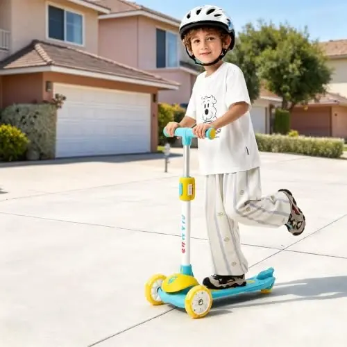GLAMUP Kids Kick Scooter 3 Wheels, Kids Scooter Height Adjustable Handlebar, Lean-to-Steer System & Easy-Folding Mechanism, Ages 3-14 Boys and Girls - 1