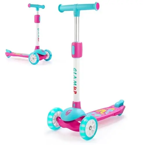 GLAMUP Kids Kick Scooter 3 Wheels, Kids Scooter Height Adjustable Handlebar, Lean-to-Steer System & Easy-Folding Mechanism, Ages 3-14 Boys and Girls - GLAMUP