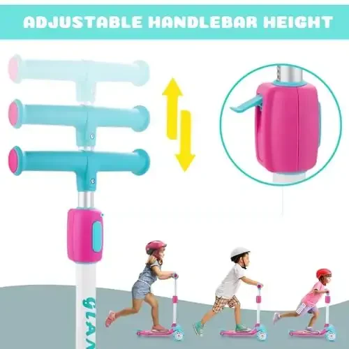 GLAMUP Kids Kick Scooter 3 Wheels, Kids Scooter Height Adjustable Handlebar, Lean-to-Steer System & Easy-Folding Mechanism, Ages 3-14 Boys and Girls - 3