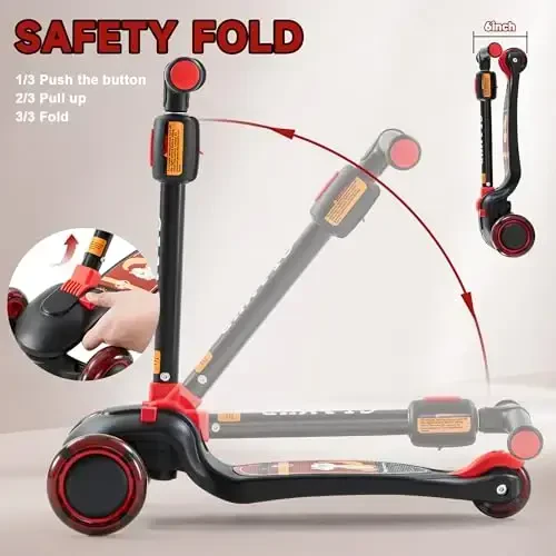 GLAMUP Kids Kick Scooter 3 Wheels, Kids Scooter Height Adjustable Handlebar, Lean-to-Steer System & Easy-Folding Mechanism, Ages 3-14 Boys and Girls - 5