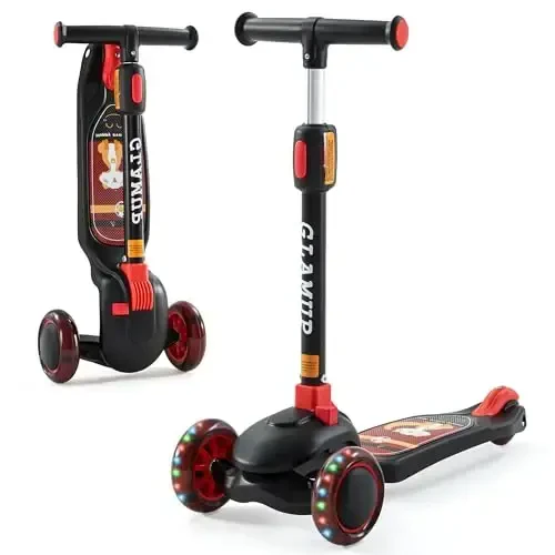 GLAMUP Kids Kick Scooter 3 Wheels, Kids Scooter Height Adjustable Handlebar, Lean-to-Steer System & Easy-Folding Mechanism, Ages 3-14 Boys and Girls - GLAMUP