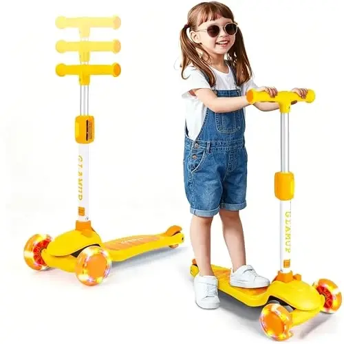 GLAMUP Kids Scooter, 3 Wheel Scooter for Kids Ages 3-12, Adjustable Handlebar, Lean-to-Steer, Foldable Kick Scooter for Boys and Girls - GLAMUP
