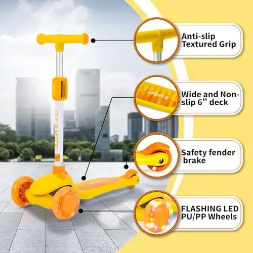 GLAMUP Kids Kick Scooter 3 Wheels, Kids Scooter Height Adjustable Handlebar, Lean-to-Steer System & Easy-Folding Mechanism, Ages 3-14 Boys and Girls - 7