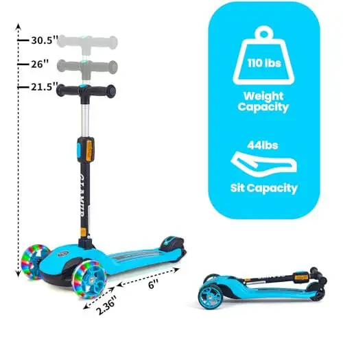 GLAMUP Kick Scooter Adjustable Height Adjustable Handlebar, Kids Scooter 3 Wheel with LED Lights, Suitable Kids Ages 2, Ages 6, Ages 8, Extra Wide Deck for Boys and Girls - 2