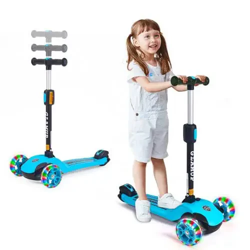 GLAMUP Kick Scooter Adjustable Height Adjustable Handlebar, Kids Scooter 3 Wheel with LED Lights, Suitable Kids Ages 2, Ages 6, Ages 8, Extra Wide Deck for Boys and Girls - 3