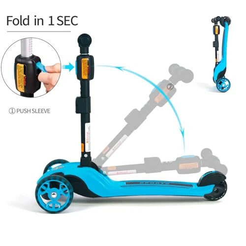 GLAMUP Kick Scooter Adjustable Height Adjustable Handlebar, Kids Scooter 3 Wheel with LED Lights, Suitable Kids Ages 2, Ages 6, Ages 8, Extra Wide Deck for Boys and Girls - 4