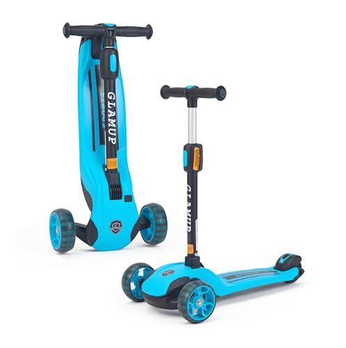 GLAMUP Kick Scooter Adjustable Height Adjustable Handlebar, Kids Scooter 3 Wheel with LED Lights, Suitable Kids Ages 2, Ages 6, Ages 8, Extra Wide Deck for Boys and Girls 