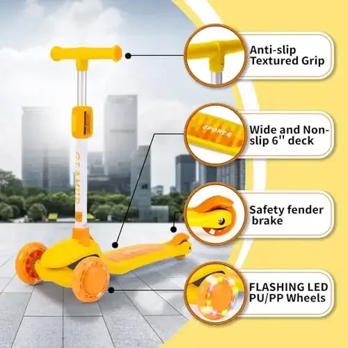 GLAMUP Kids Kick Scooter 3 Wheels, Kids Scooter Height Adjustable Handlebar, Lean-to-Steer System & Easy-Folding Mechanism, Ages 3-14 Boys and Girls - 7