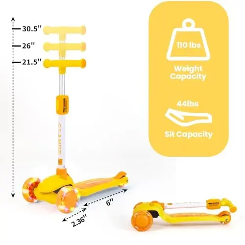 GLAMUP Kids Kick Scooter 3 Wheels, Kids Scooter Height Adjustable Handlebar, Lean-to-Steer System & Easy-Folding Mechanism, Ages 3-14 Boys and Girls - 2