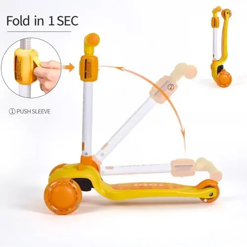 GLAMUP Kids Kick Scooter 3 Wheels, Kids Scooter Height Adjustable Handlebar, Lean-to-Steer System & Easy-Folding Mechanism, Ages 3-14 Boys and Girls - 4