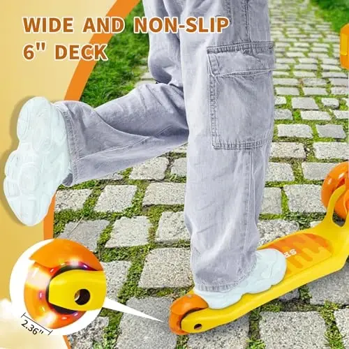 GLAMUP Kids Kick Scooter 3 Wheels, Kids Scooter Height Adjustable Handlebar, Lean-to-Steer System & Easy-Folding Mechanism, Ages 3-14 Boys and Girls 