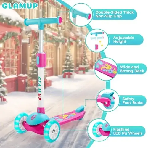 GLAMUP Kids Kick Scooter 3 Wheels, Kids Scooter Height Adjustable Handlebar, Lean-to-Steer System & Easy-Folding Mechanism, Ages 3-14 Boys and Girls - 2
