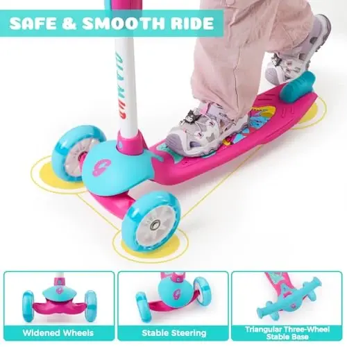 GLAMUP Kids Kick Scooter 3 Wheels, Kids Scooter Height Adjustable Handlebar, Lean-to-Steer System & Easy-Folding Mechanism, Ages 3-14 Boys and Girls - 4