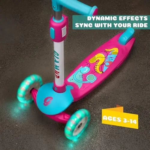 GLAMUP Kids Kick Scooter 3 Wheels, Kids Scooter Height Adjustable Handlebar, Lean-to-Steer System & Easy-Folding Mechanism, Ages 3-14 Boys and Girls - 6