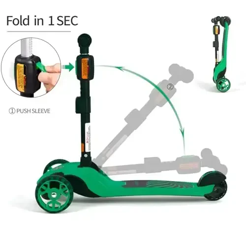 GLAMUP Kids Kick Scooter 3 Wheels, Kids Scooter Height Adjustable Handlebar, Lean-to-Steer System & Easy-Folding Mechanism, Ages 3-14 Boys and Girls - 4