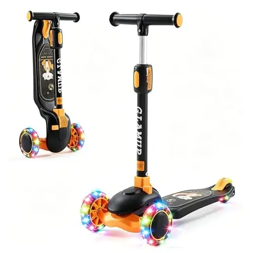 GLAMUP Kids Kick Scooter 3 Wheels Light-Up, Kids Scooter Height Adjustable Handlebar, Lean-to-Steer System & Easy-Folding Mechanism, Ages 3-14 Boys and Girls - GLAMUP (1)