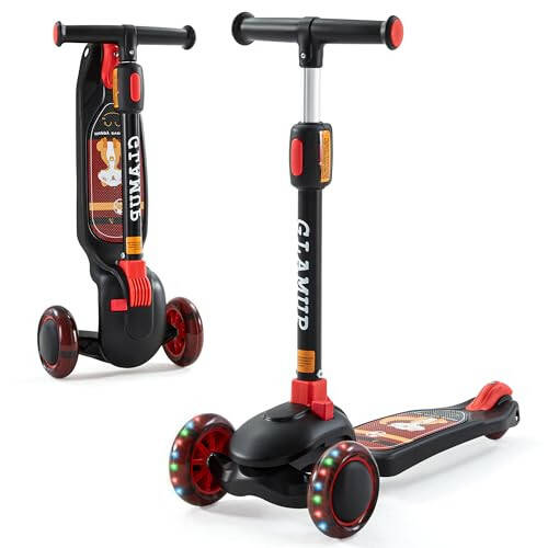 GLAMUP Kids Kick Scooter 3 Wheels Light-Up, Kids Scooter Height Adjustable Handlebar, Lean-to-Steer System & Easy-Folding Mechanism, Ages 3-14 Boys and Girls - 1